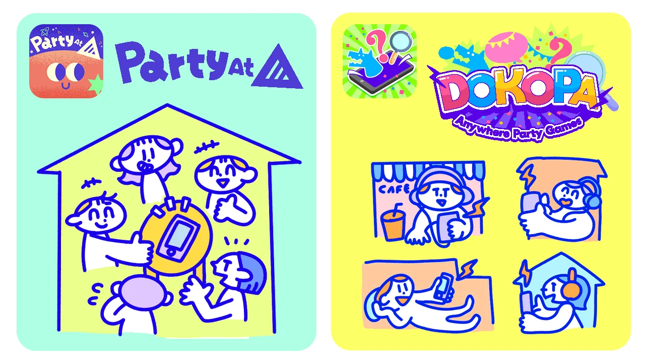 オフライン · スマホ1台 — PartyAt / オンライン · 各自スマホ — どこパ